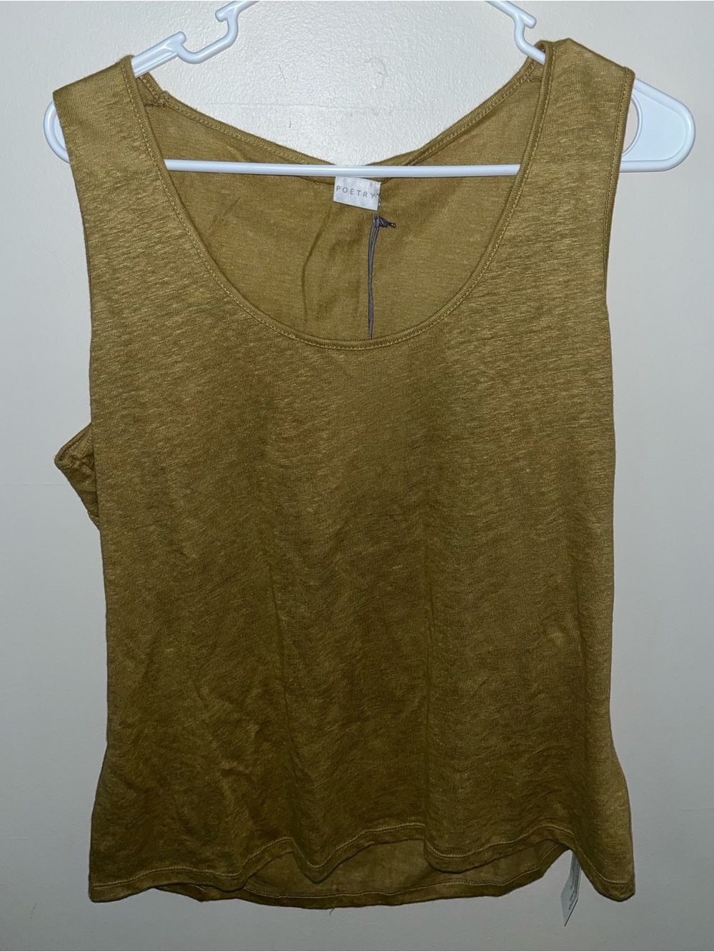 Poetry Women’s Mustard Tan 100% Linen Sleeveless Tank Top Size 12 NWT
